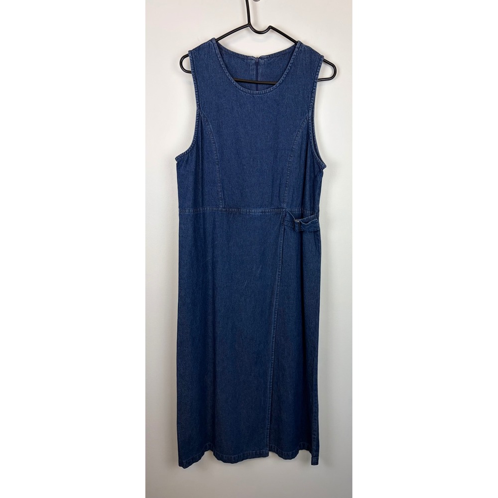 Vintage Premier Denim Maxi Dress Medium Blue Faux Wrap Jumper Cotton Cottagecore